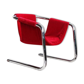 Vecta Zermatt armchair in red velvet, 1970s