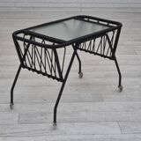 1970s, Scandinavian side table, original condition, glass, wood, metal, plastic rope.