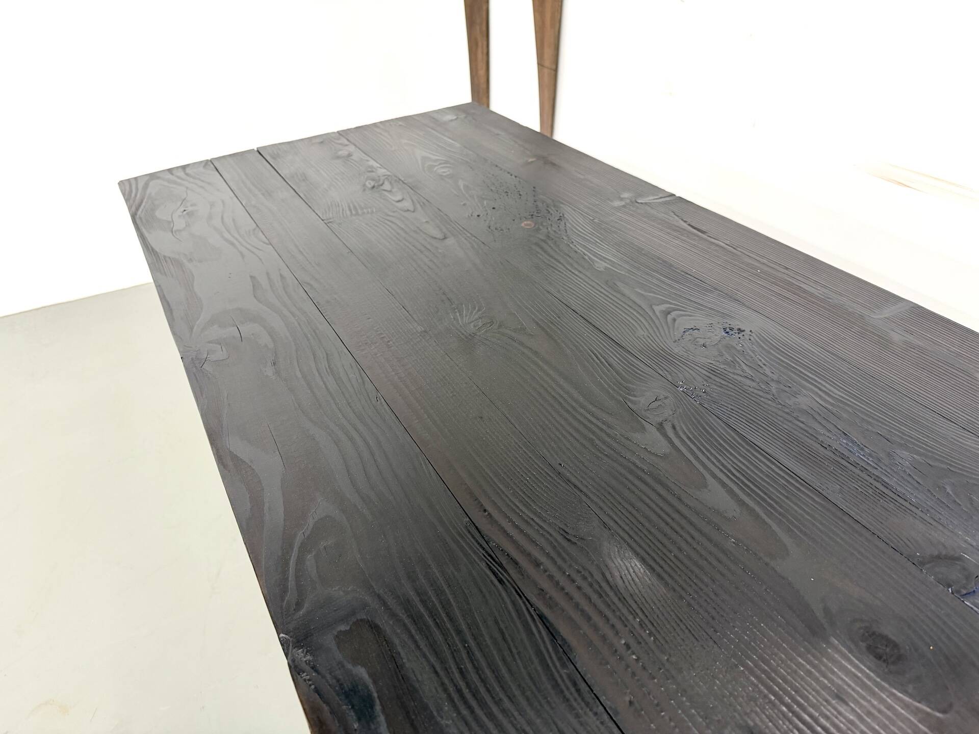 Large 1950s Farm Table in Burnt Wood (Shou Sugi Ban) – L245 cm