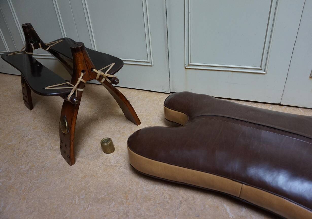 Brutalist Bedouin Camel Saddle Stool Ottoman in leather,1970s