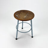 Vintage Dutch Industrial Steel and Wood Stool, 1960s