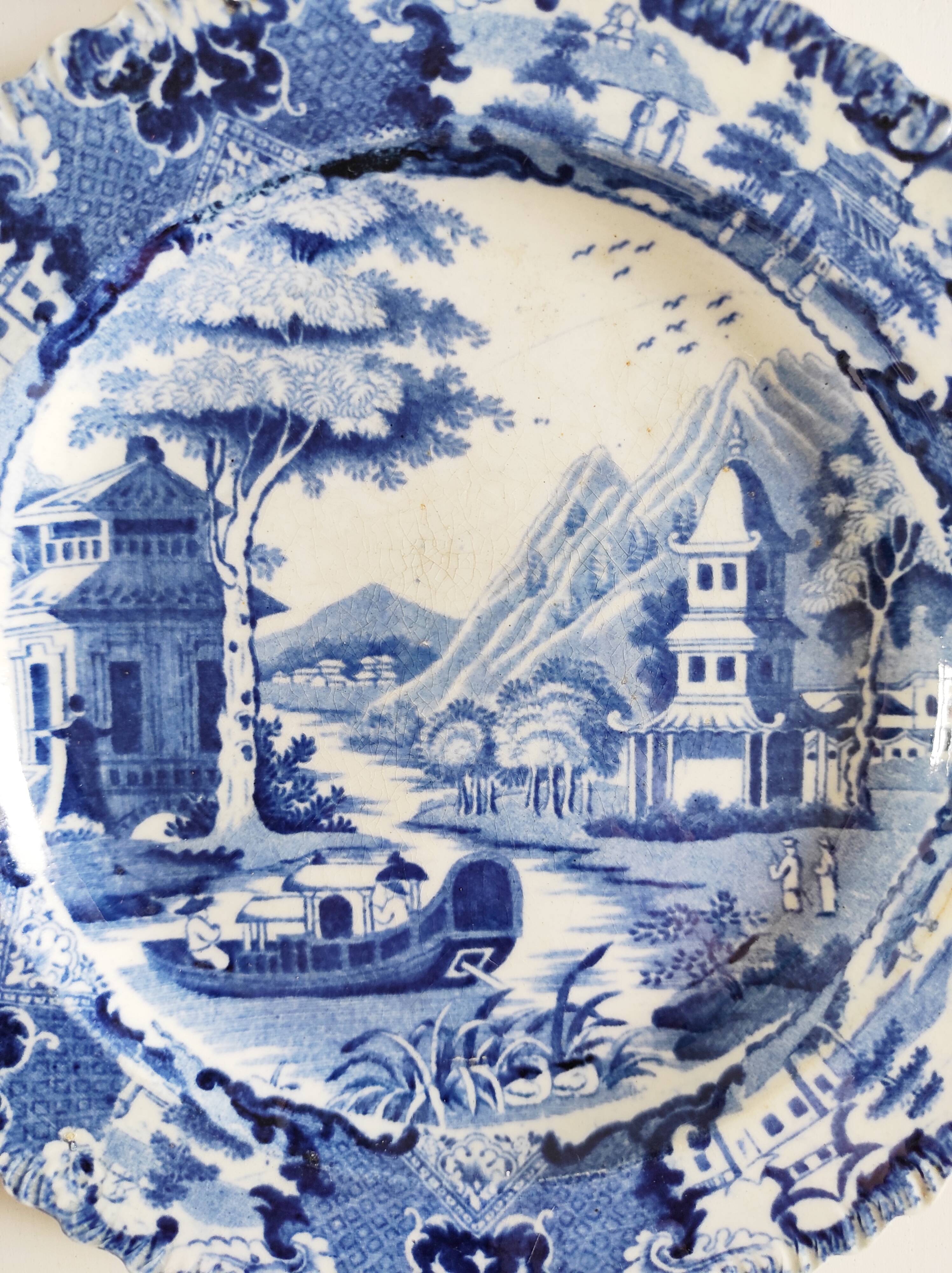 Calais earthenware 4 pagoda plates