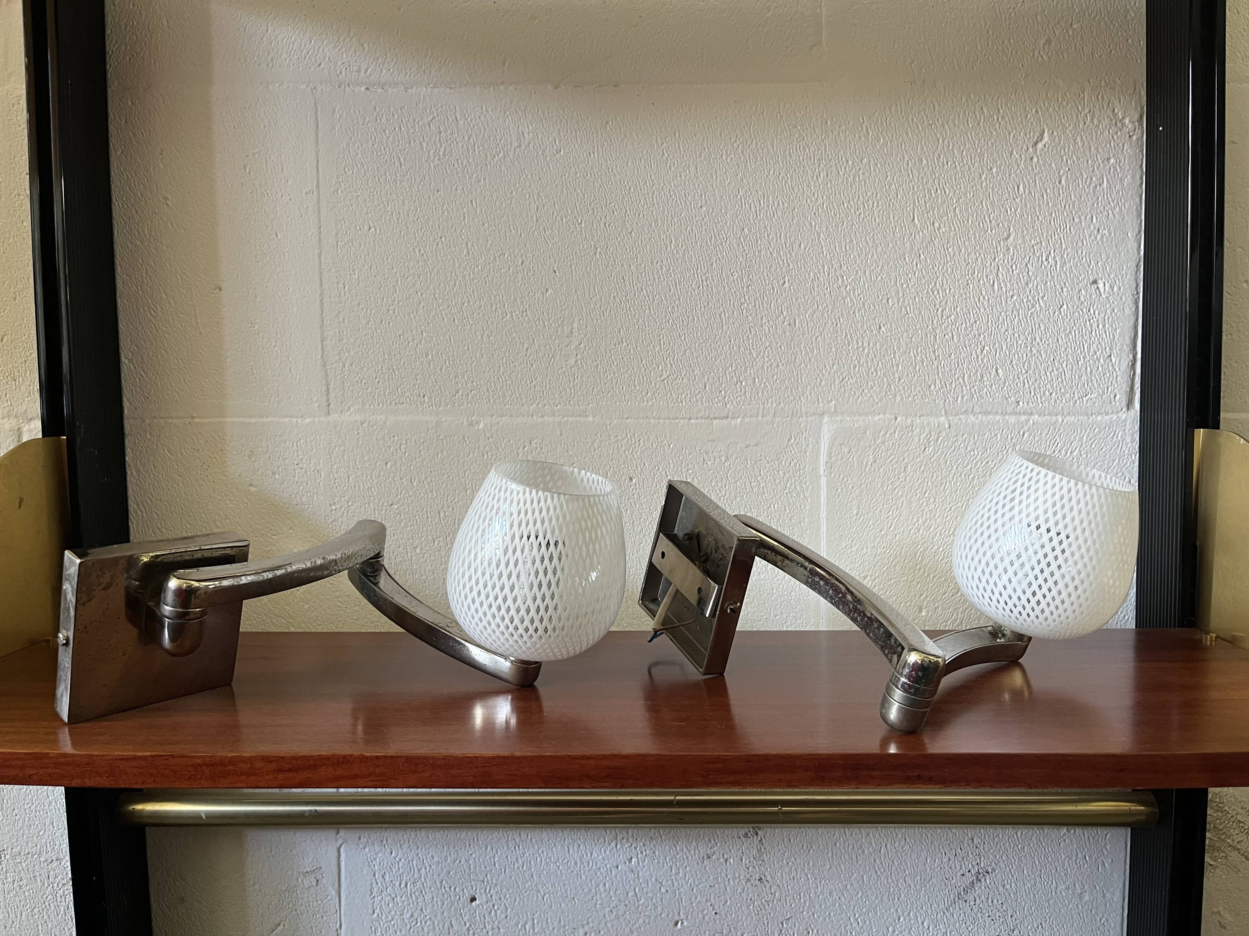 Pair of Murano Glass Wall Lamps from the 1950s with Adjustable Support