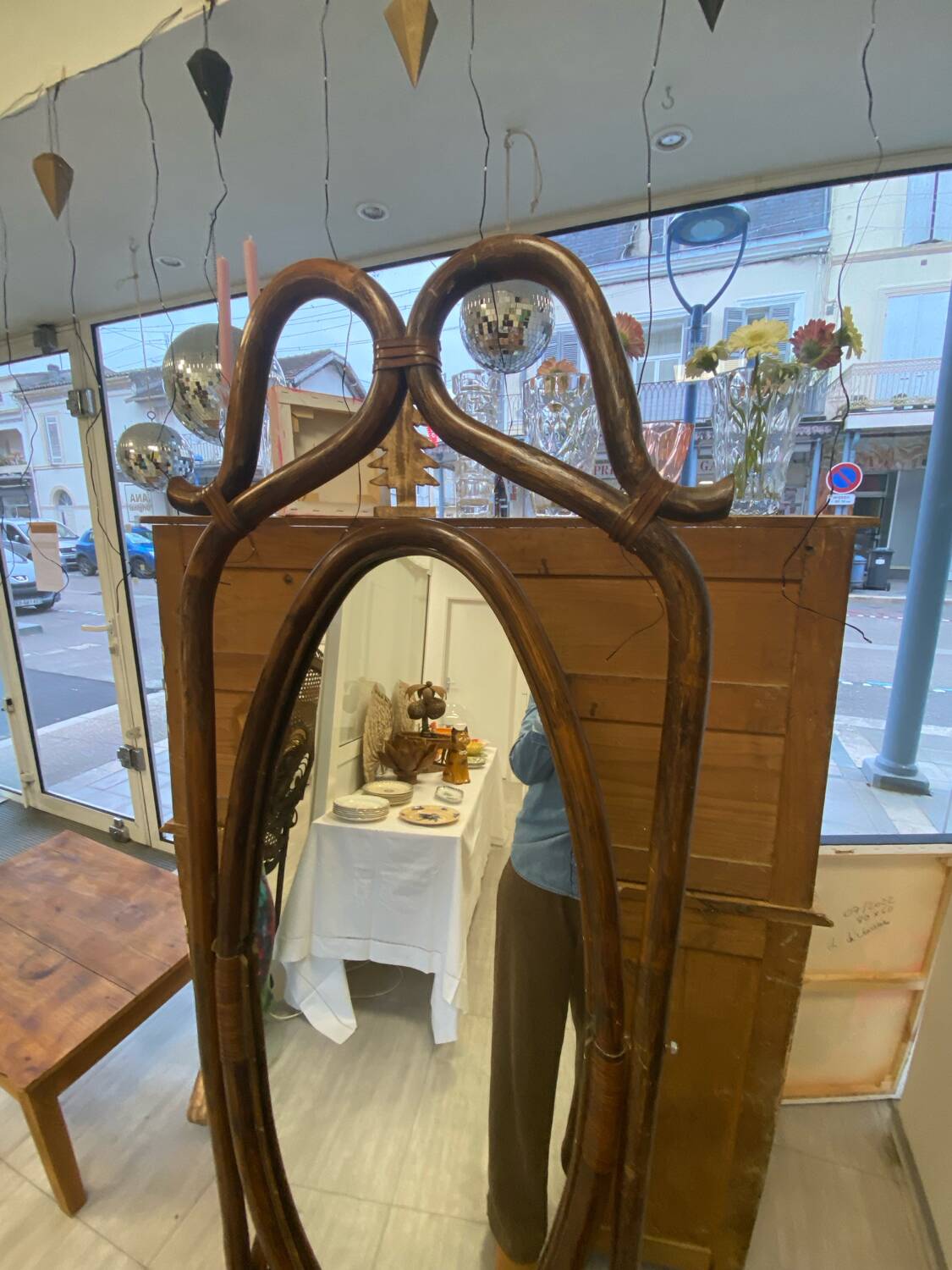 Rattan psyche mirror