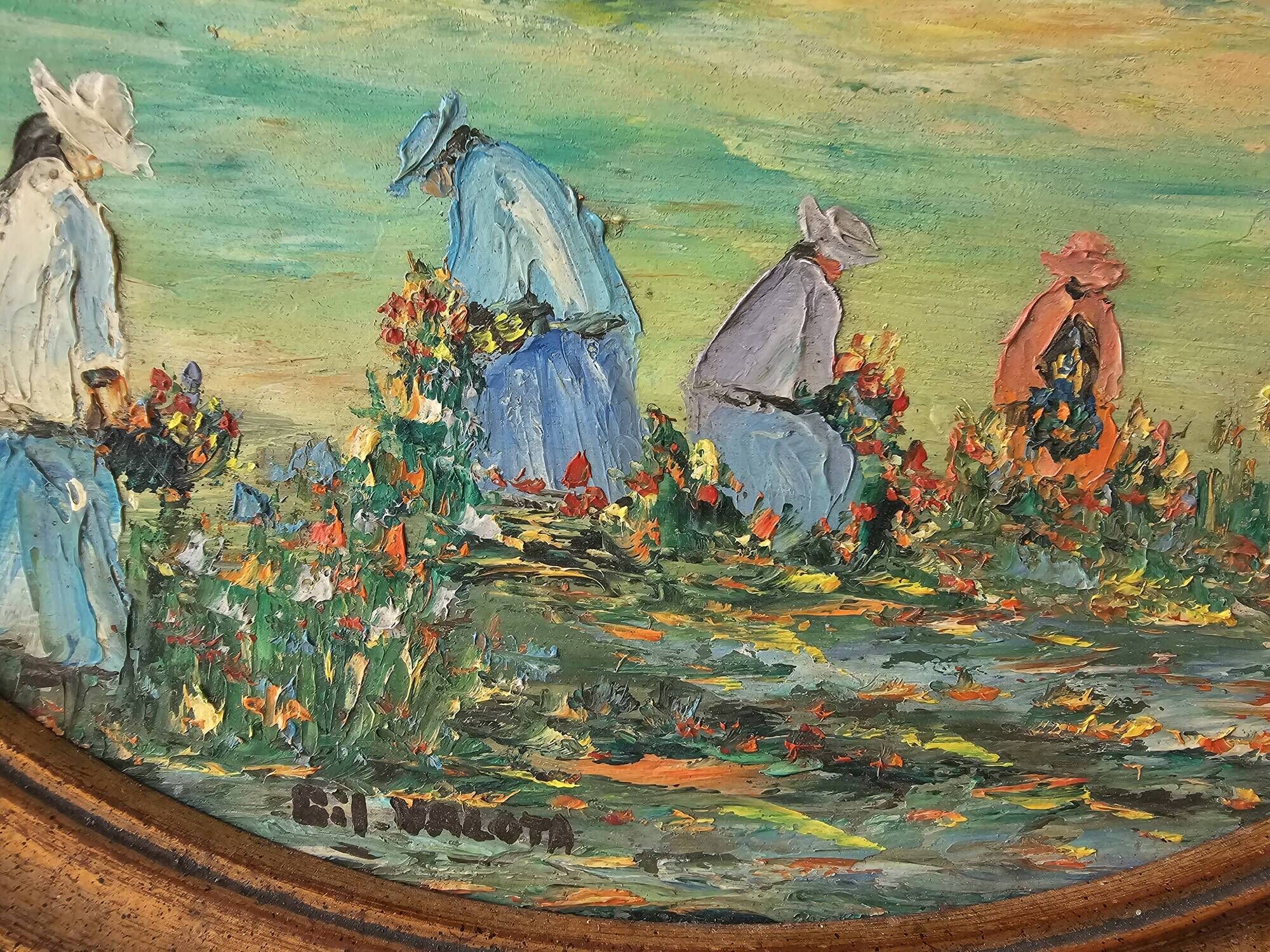 Oil Painting on Panel Landscape Flower Picking Pyrenees Gil Valota