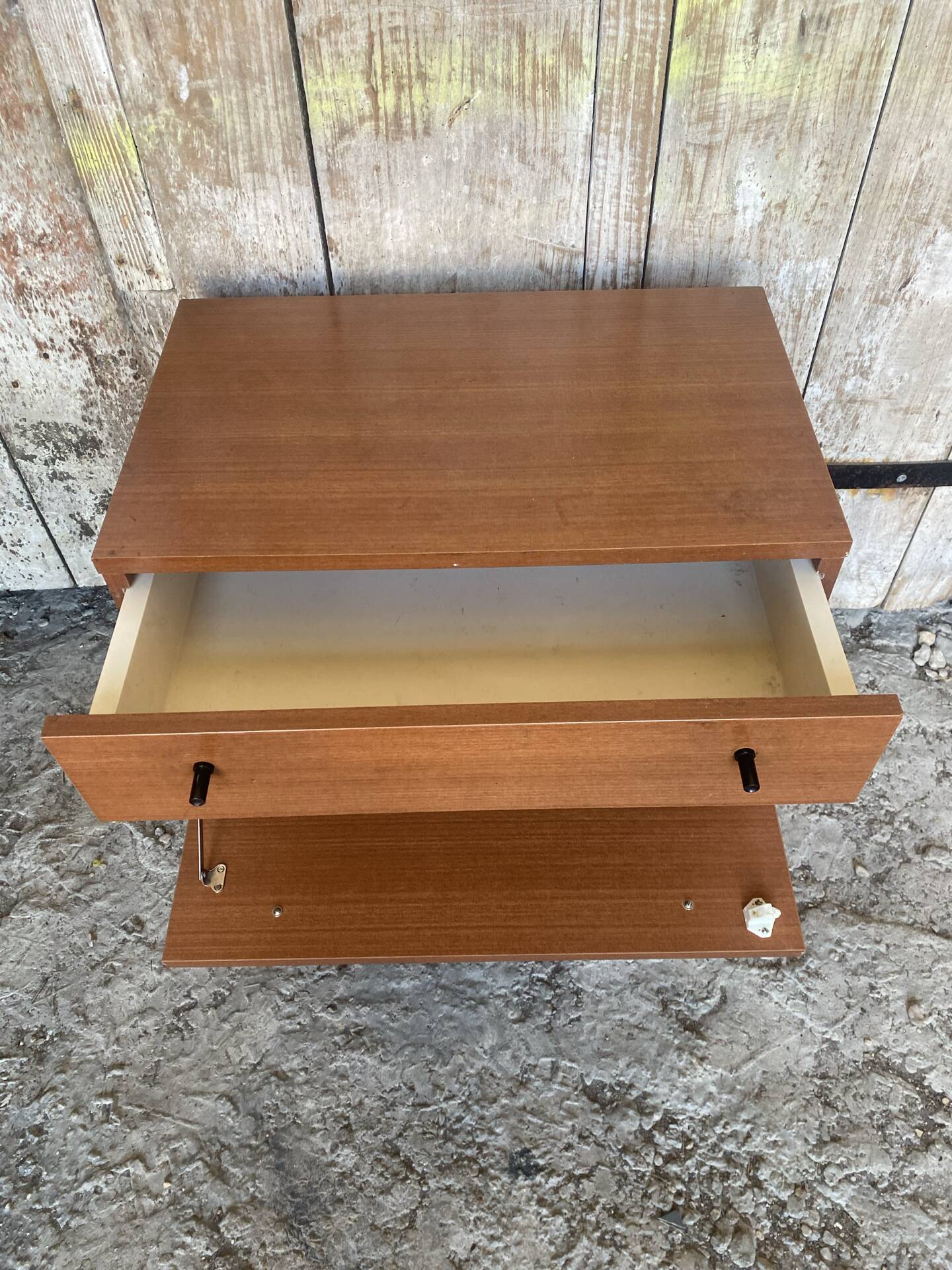 Antique Nightstand Scandinavian Wood Drawer + Vintage Case #E287