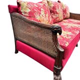 Empire-style bergère bench, carved wood and cane sofa, circa 1900