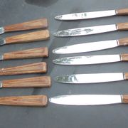 12 table knives vintage handle wood (rosewood) stainless steel blades