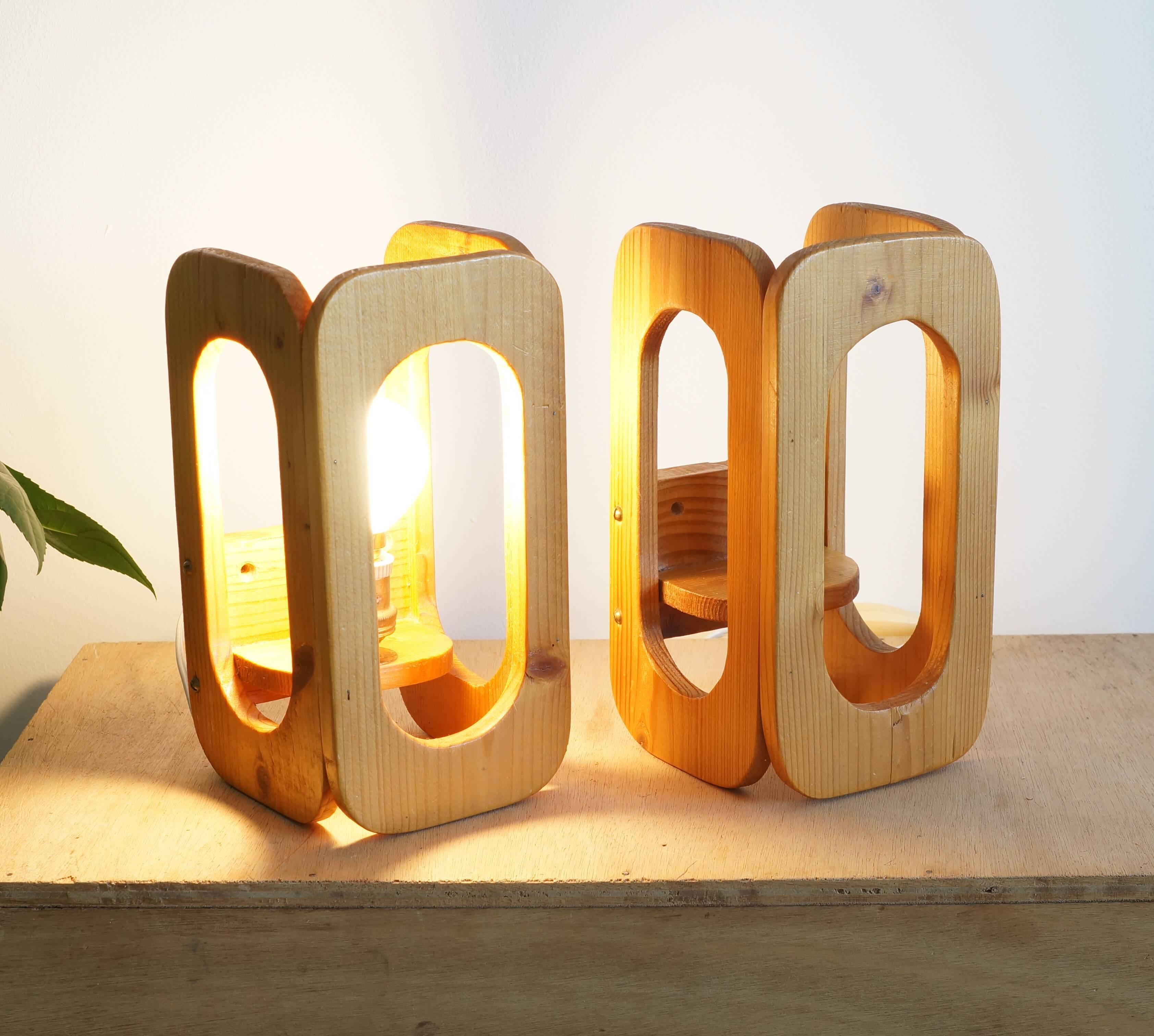 Two Scandinavian pine wall lamps in the 70s