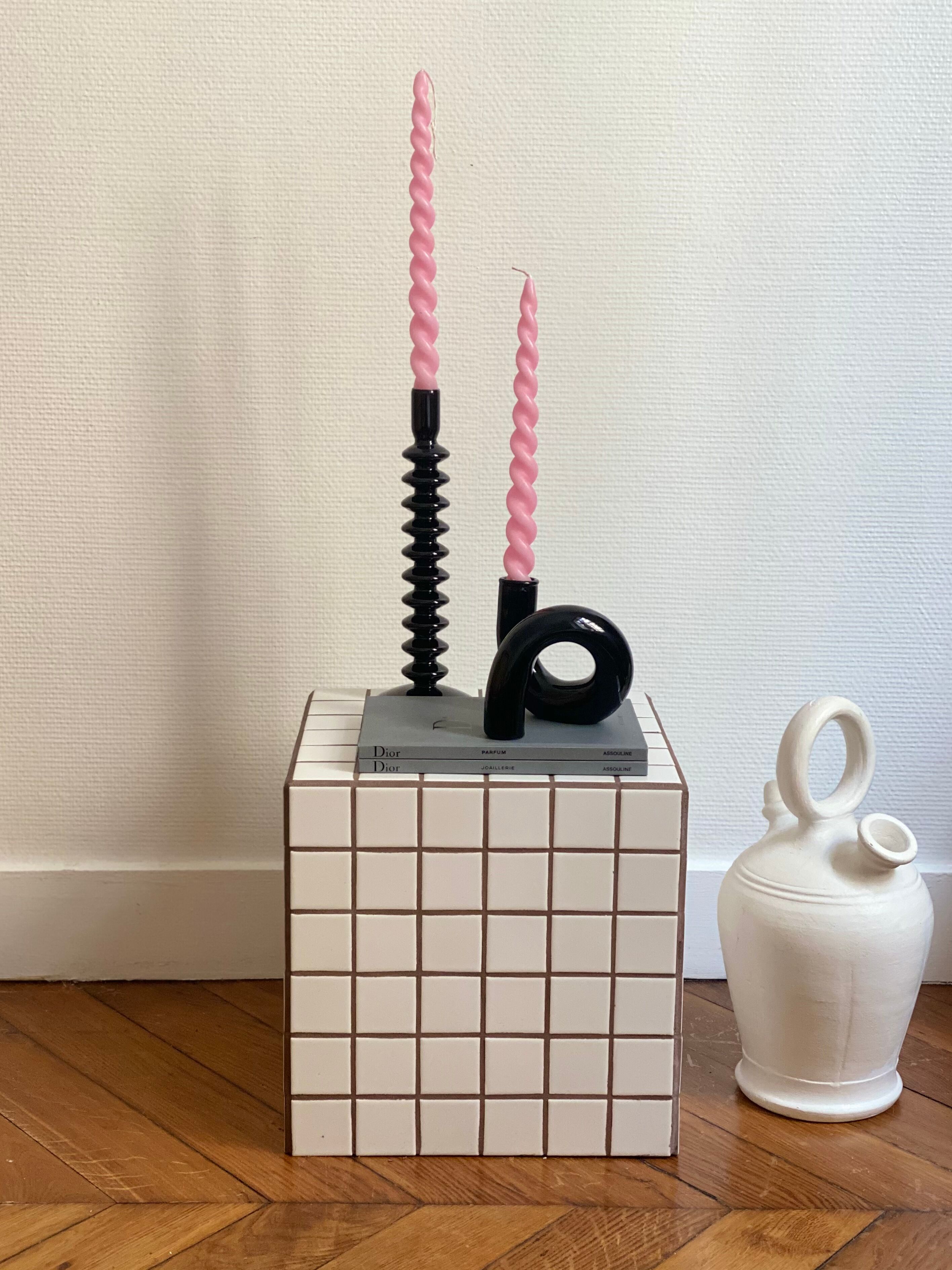 Retro brown white tiled tiled side table
