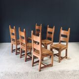 Handcrafted Oak and Rush Dining Chairs, Belgium, 1960s, Set of 6