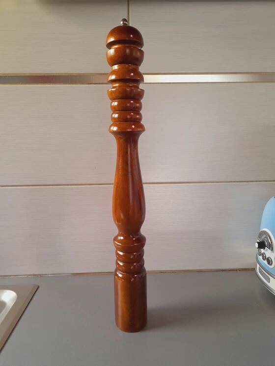 Large vintage turned wooden pepper mill