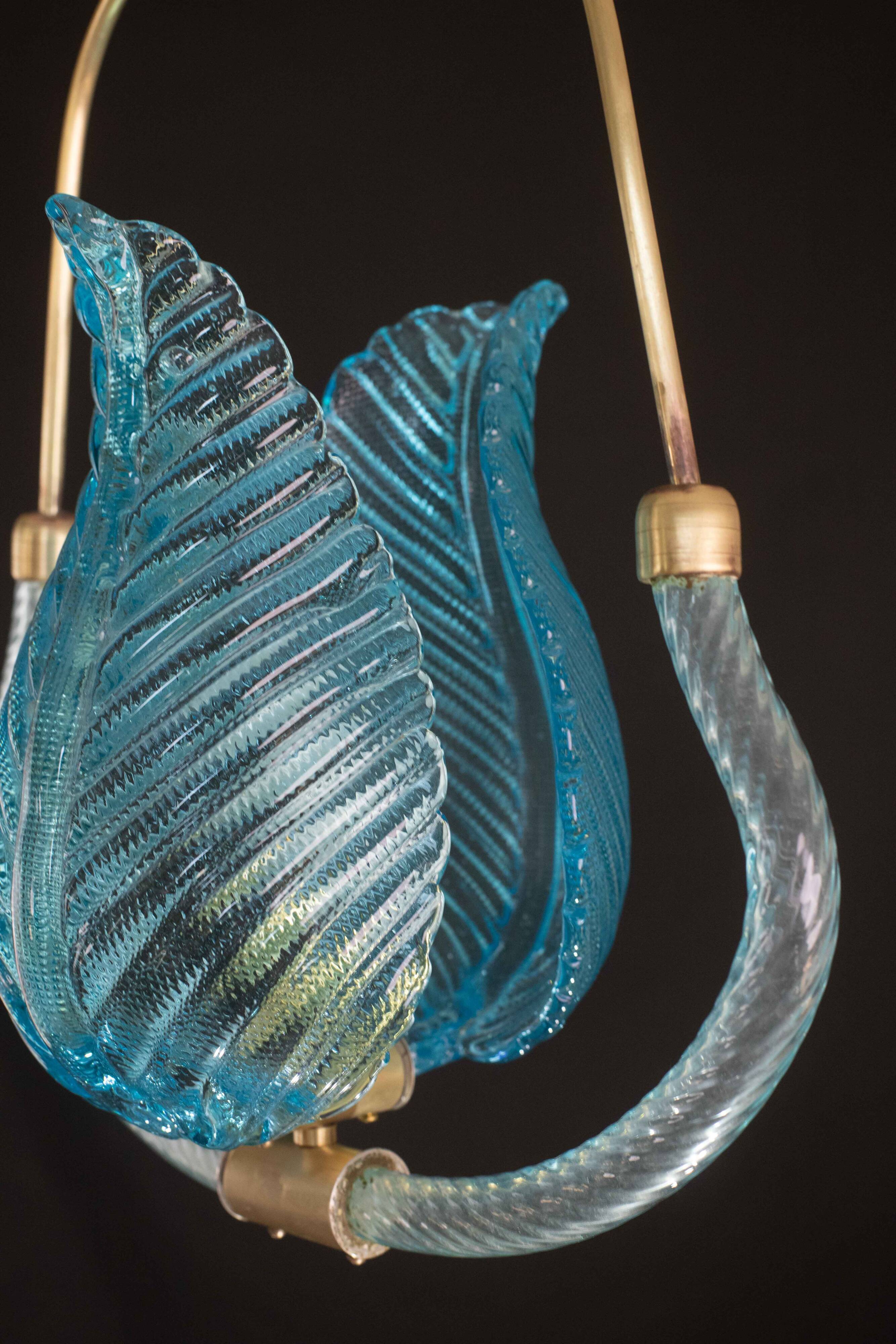 Lovely Blue Art Decò Barovier e Toso Pendant Light, 1930s