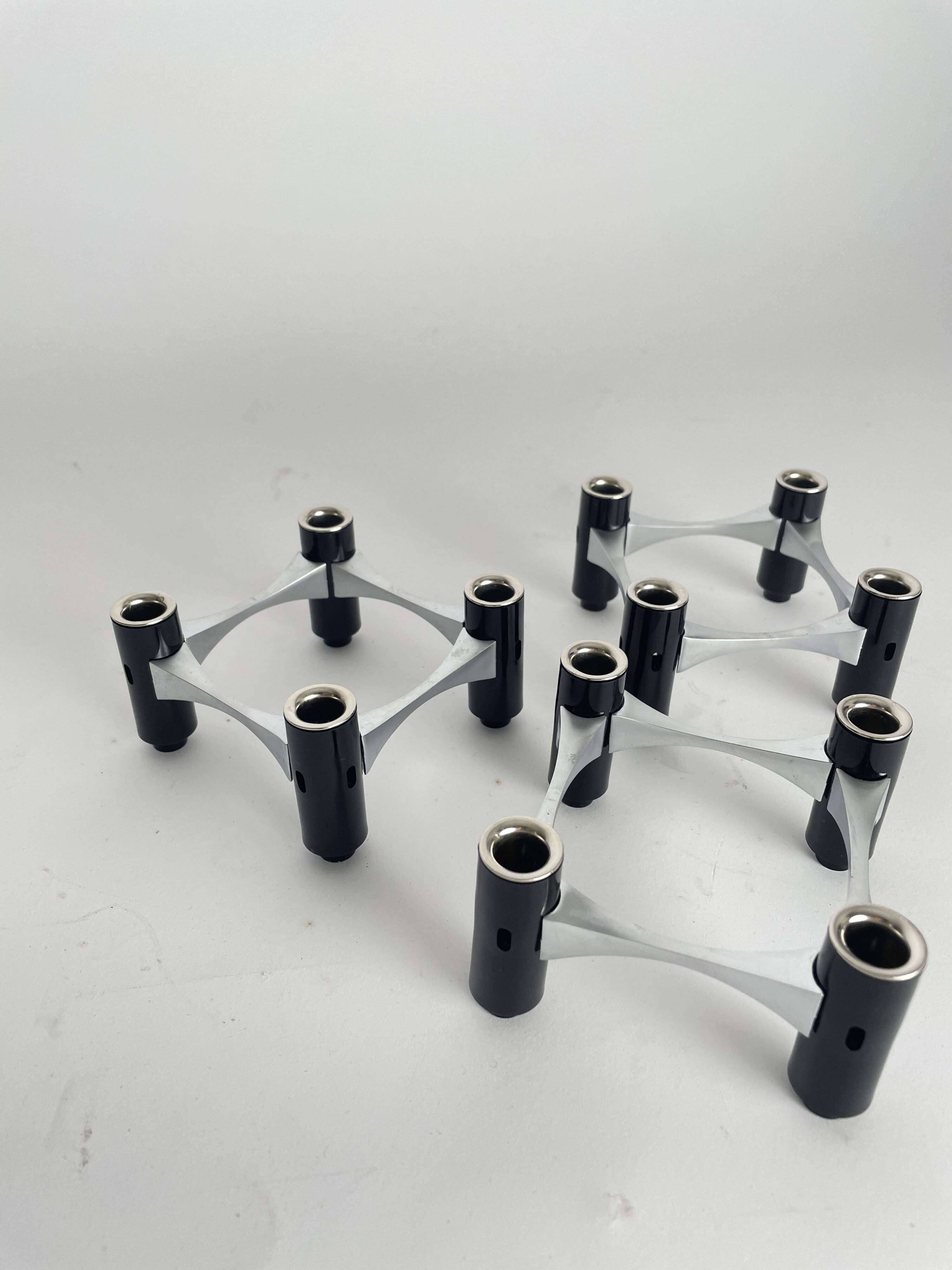 Vintage BMF Modular Candle Holder Black & Silver, Original Box + 12 candles