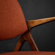 Vintage scandinavian modern oak & crimson fabric nya flugan armchairs from bröderna anderssons