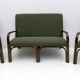 Ensemble Art Déco italien Bouclè vert composé de deux fauteuils et d'un petit canapé, années 1930
