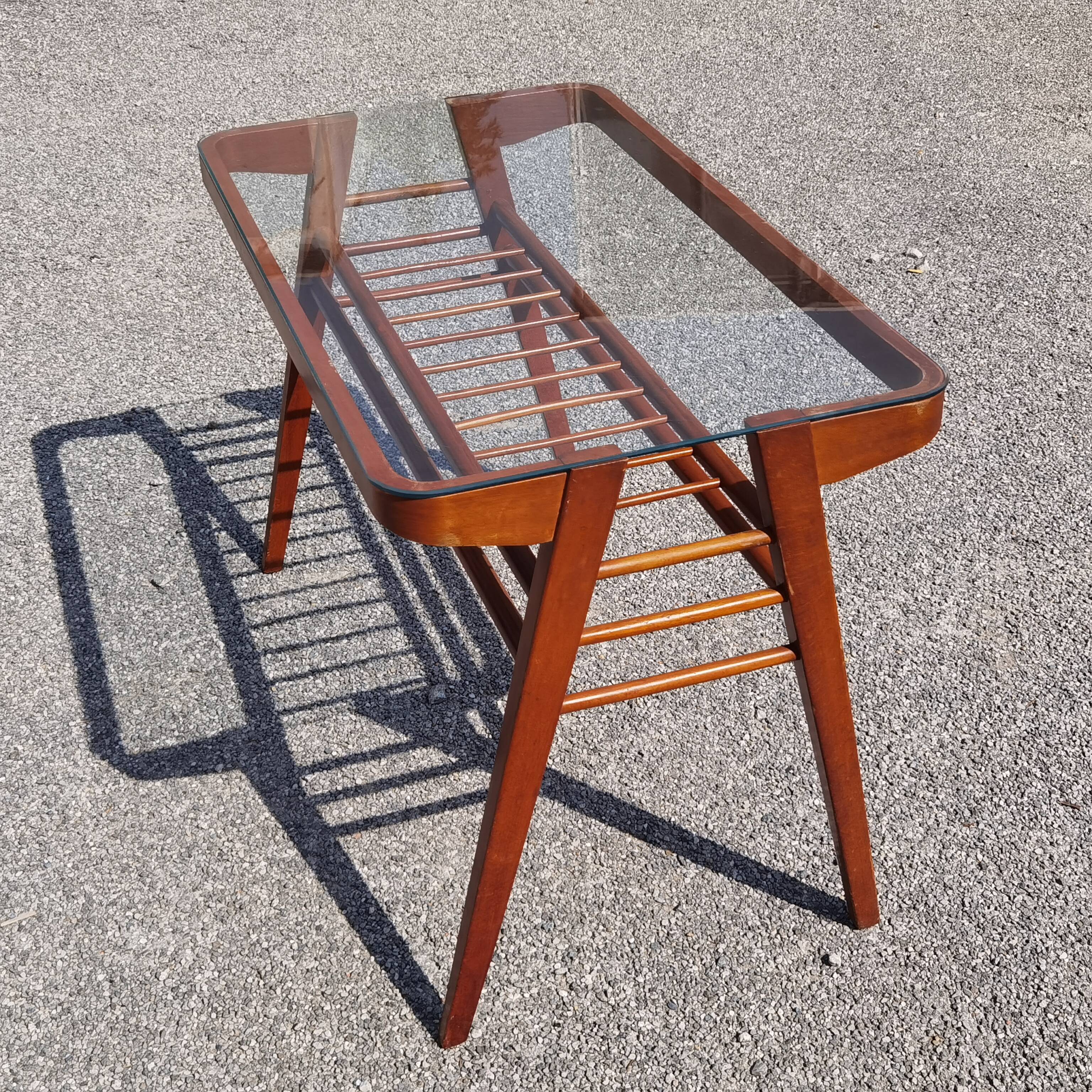 Side table or wood and glass console by Frantisek Jirak 1960