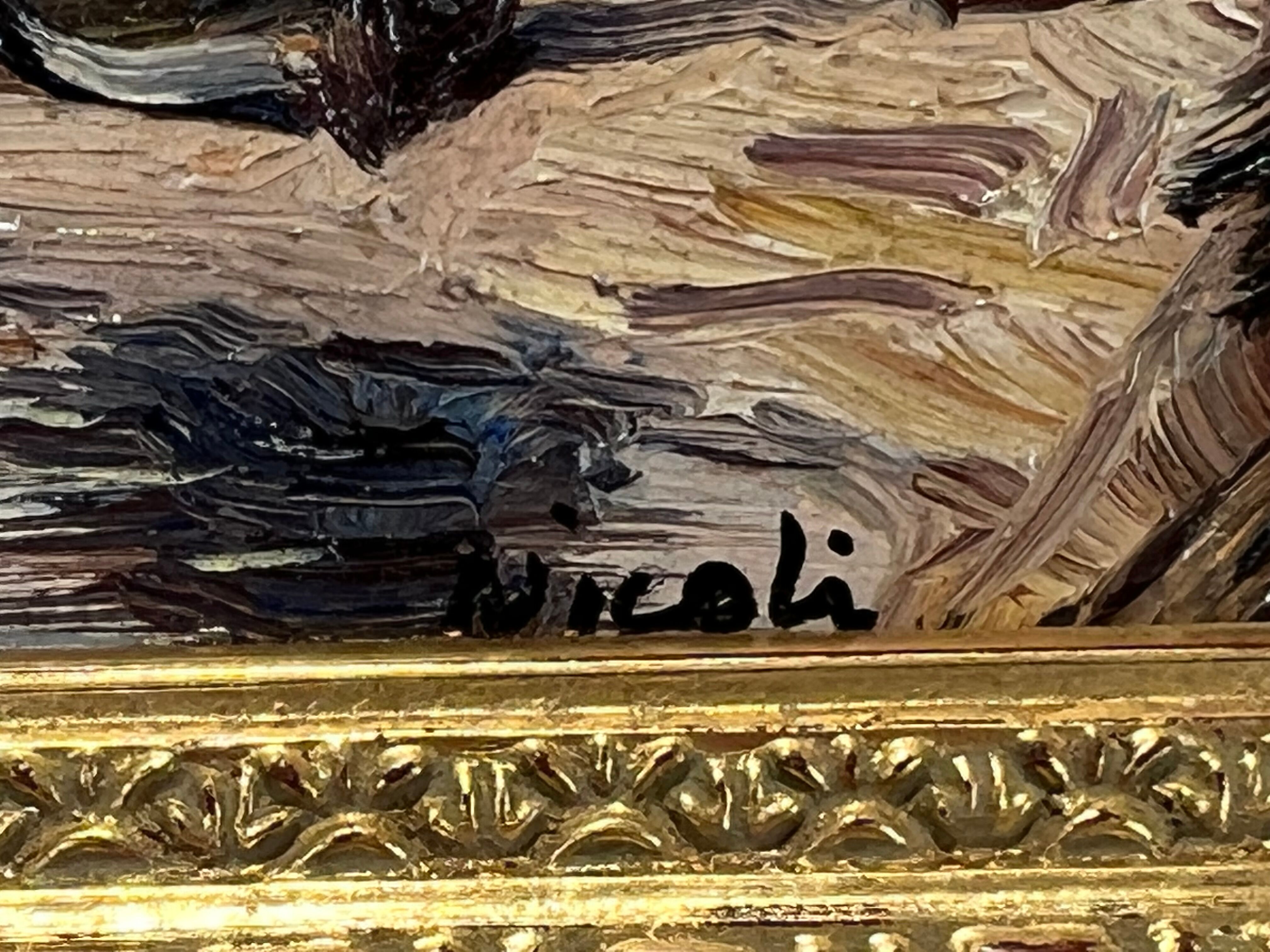 Painting / oil on canvas signed "f.nioli" (low tide) well framed