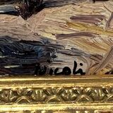 Painting / oil on canvas signed "f.nioli" (low tide) well framed