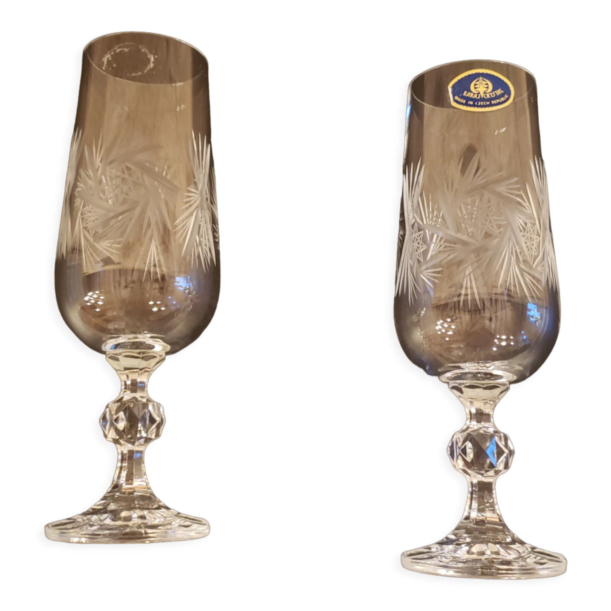 2 Karas Crystal champagne flutes