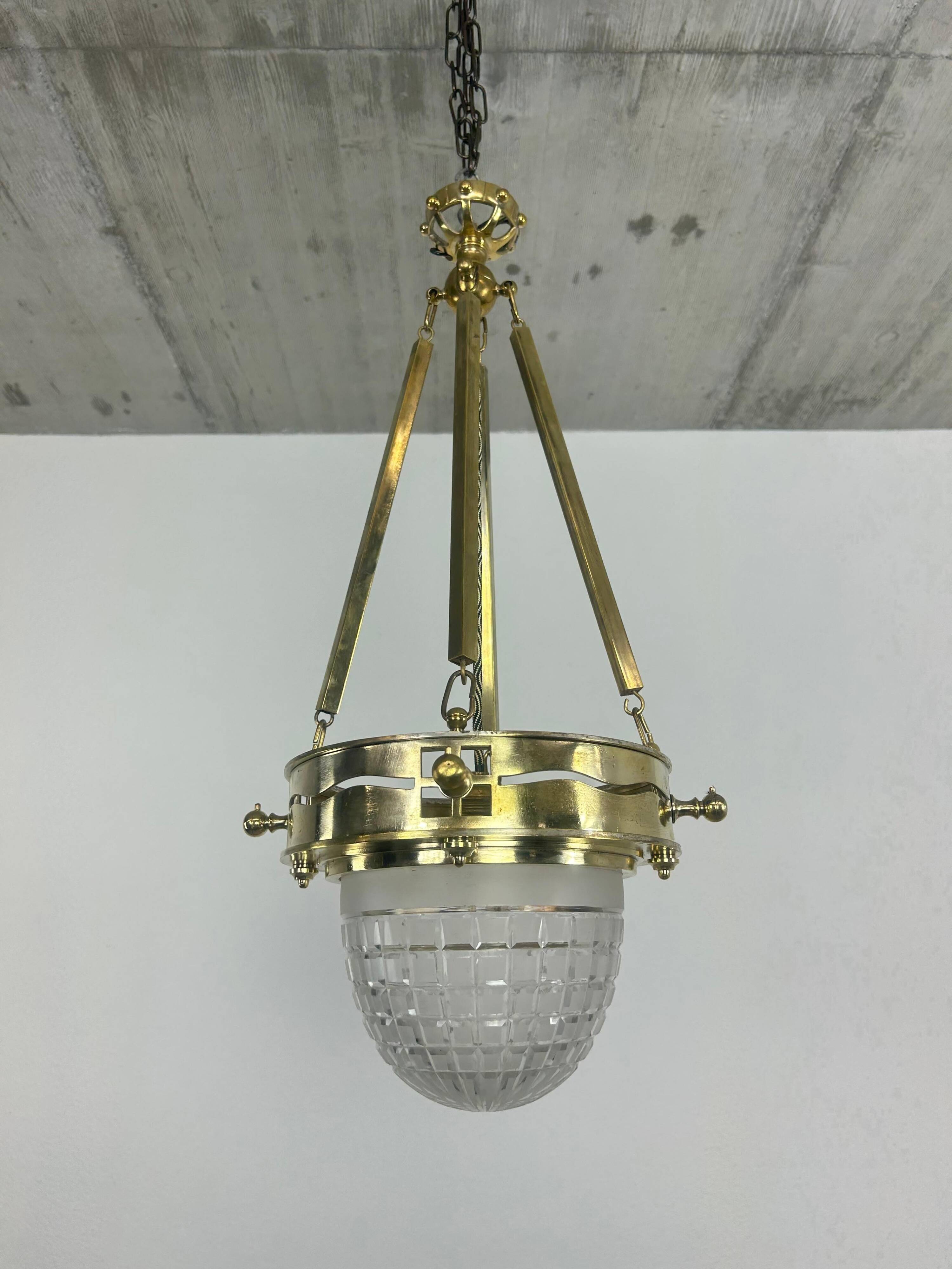 Viennese Secession Suspension in Brass attributed to Kolo Moser & Jutta Sika