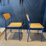 Pair of Gijs Van Der Sluis chairs in wood and blue legs from the Netherlands, 1970s