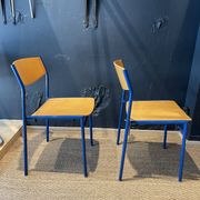Pair of Gijs Van Der Sluis chairs in wood and blue legs from the Netherlands, 1970s