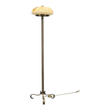 1940s Restored Brass Floor Lamp with  Glass Shade