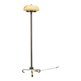 Lampadaire en laiton restauré des années 1940 avec abat-jour en verre