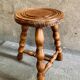 Tabouret tripode bois à entretoise vintage