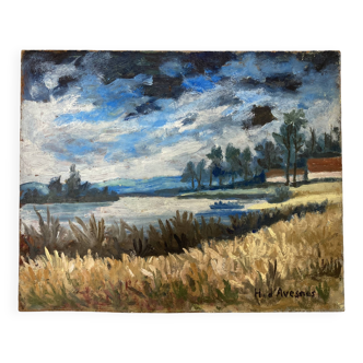 Henry d'Avesnes (1907-1999) Waterside Landscape. Oil on panel