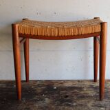 60s stool in teak and braided rush