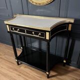 Pair of Louis XVI Style Black Lacquered Wood Console Tables
