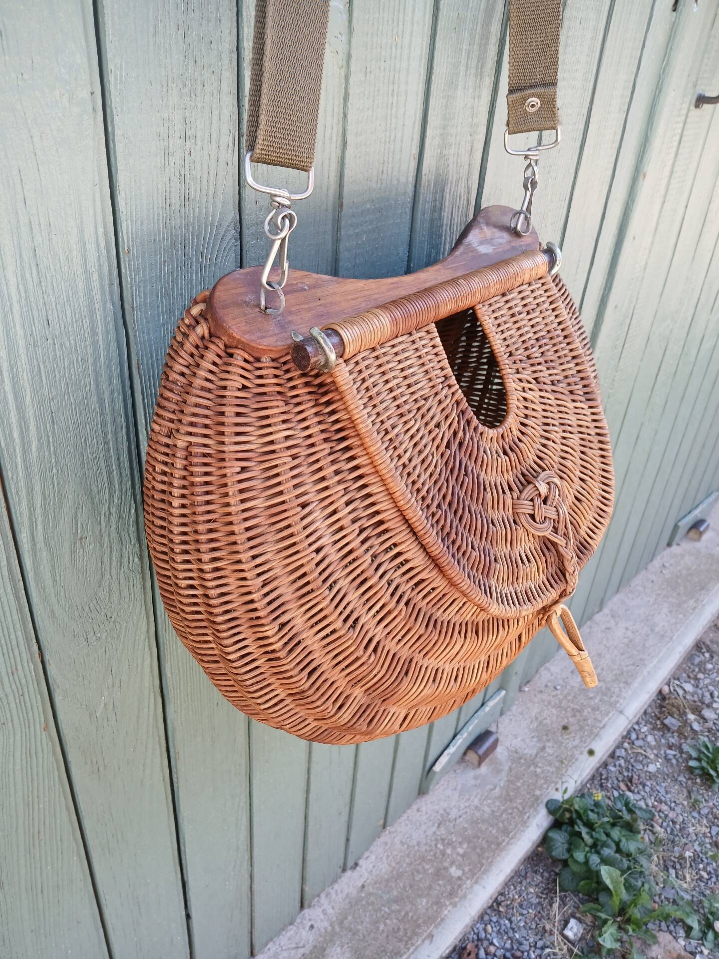 Large handmade wicker fishing basket
