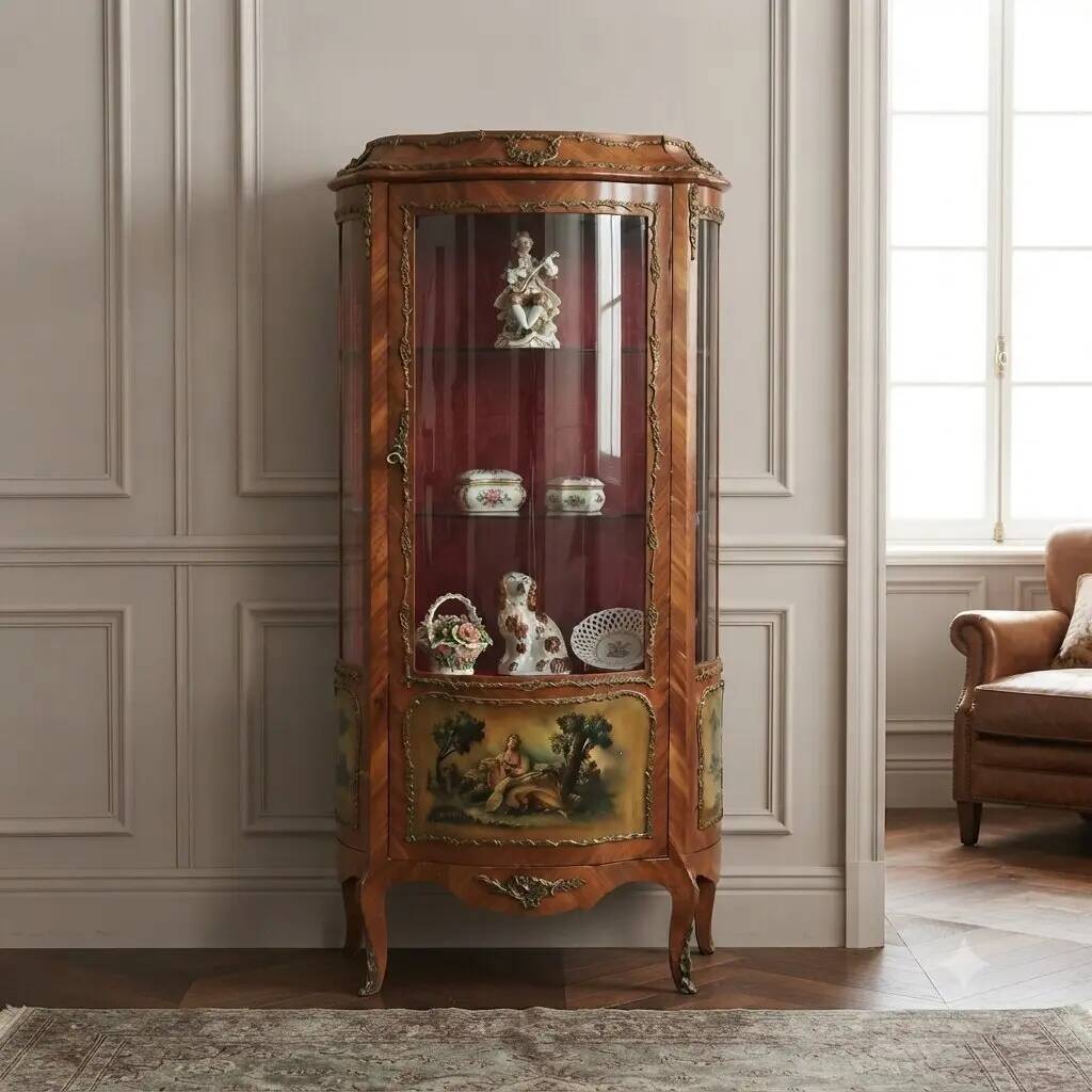 Antique rosewood display cabinet, baroque style, Italy, 20th century.