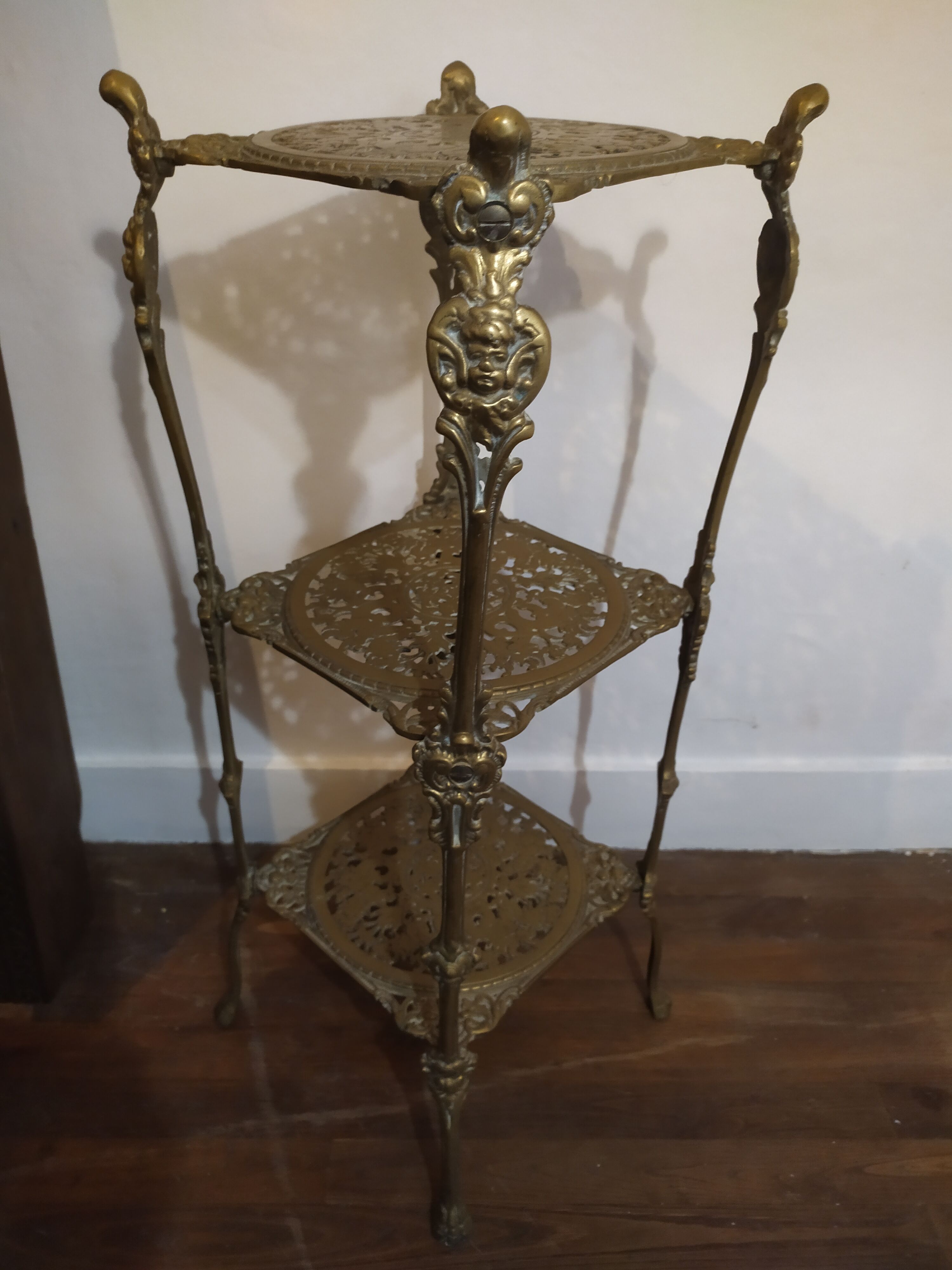 Small old chiseled brass pedestal