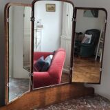 Solid wood dresser with triptych mirror and marble top
