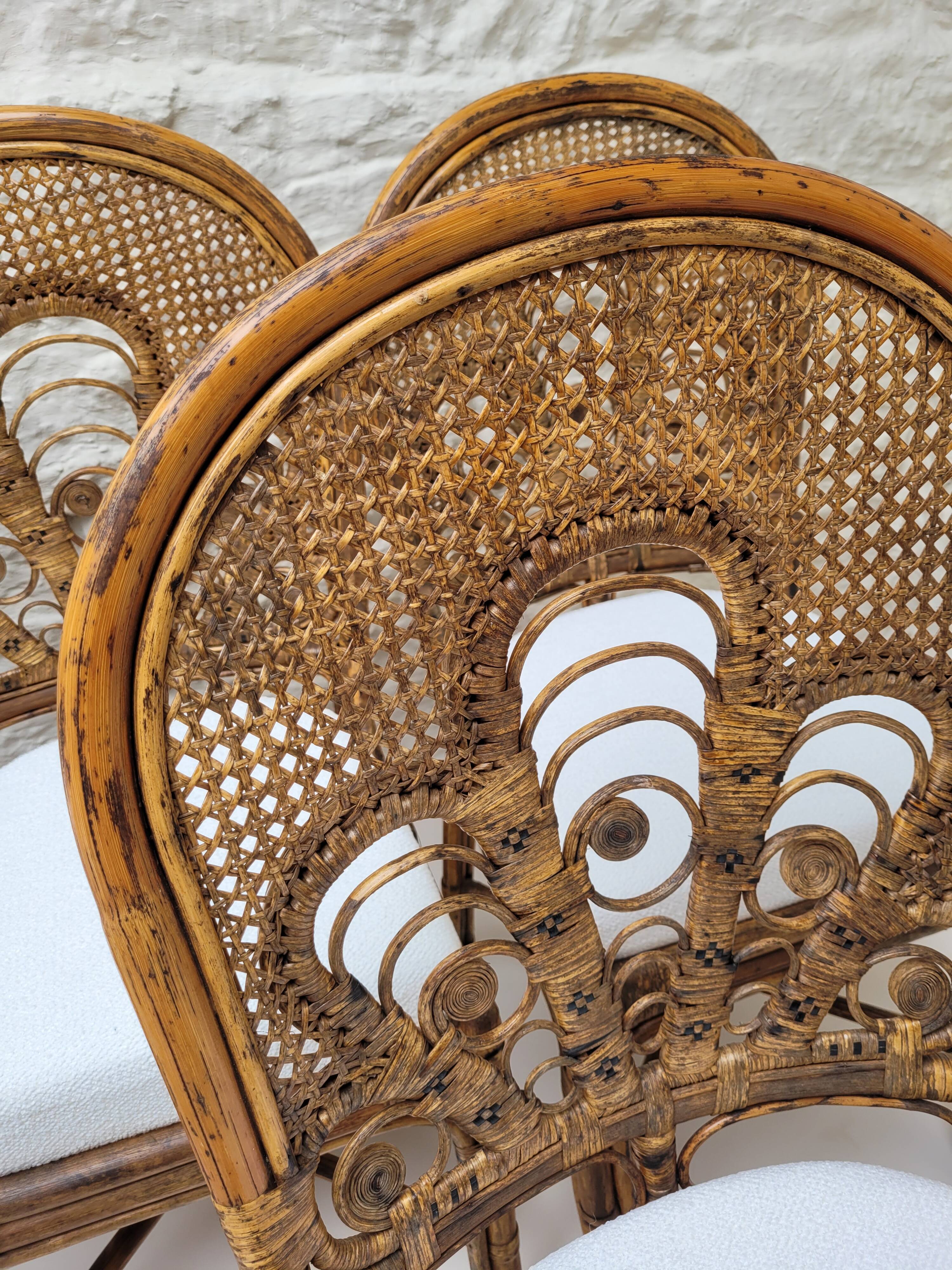 6 Vintage Emmanuelle Peacock Rattan Chairs