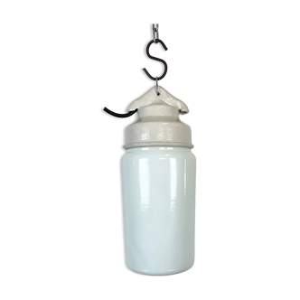 Industrial White Porcelain Pendant Light with Milk Glass, 1970s