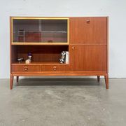 High glazed enfilade with vintage wooden bar in Scandinavian style.