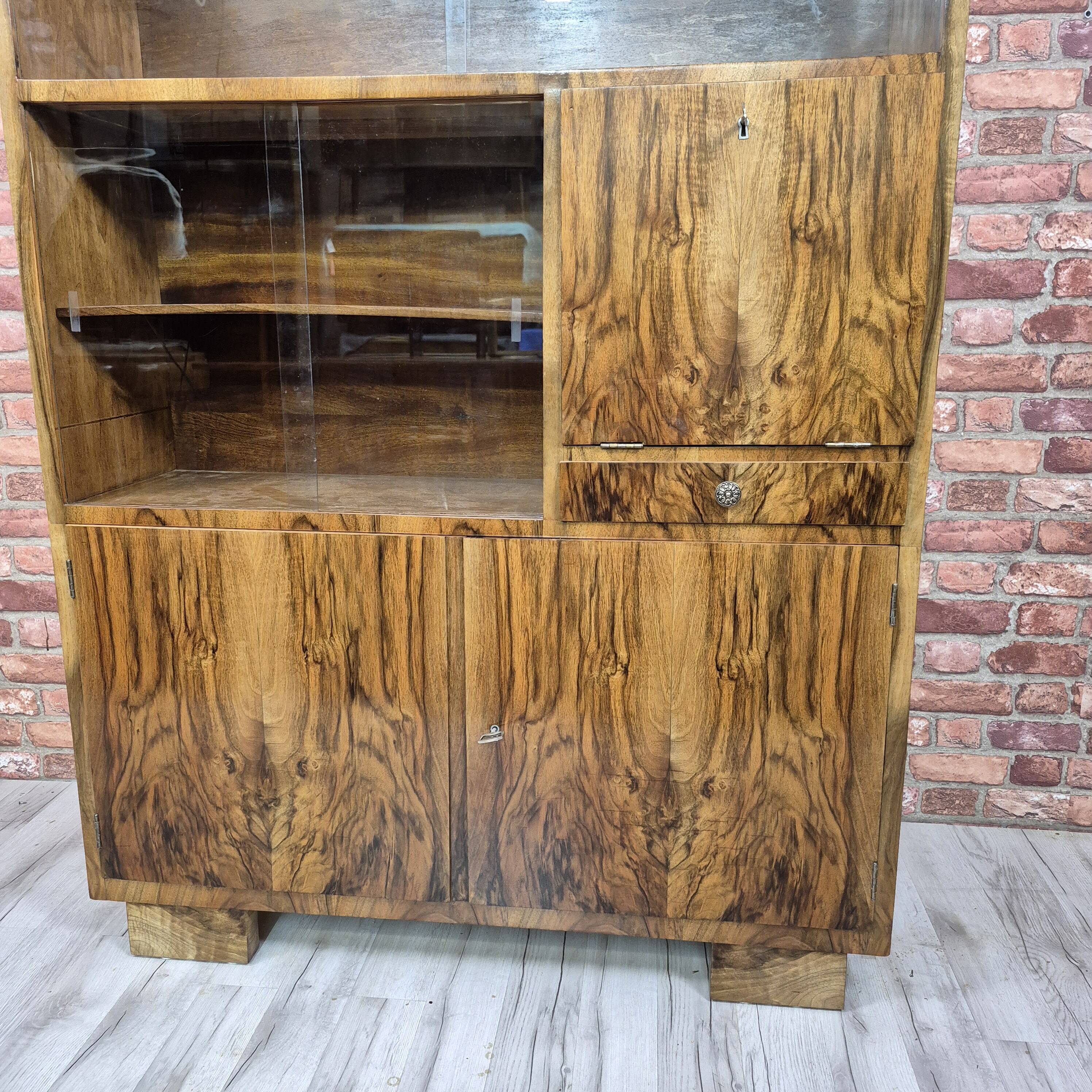 Walnut Bookcase / display cabinet, only 30 cm deep! After renovation