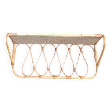 Vintage rattan wall shelf from the 60s