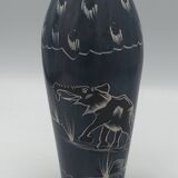 Soapstone soliflore vase, hand carved and painted in africa