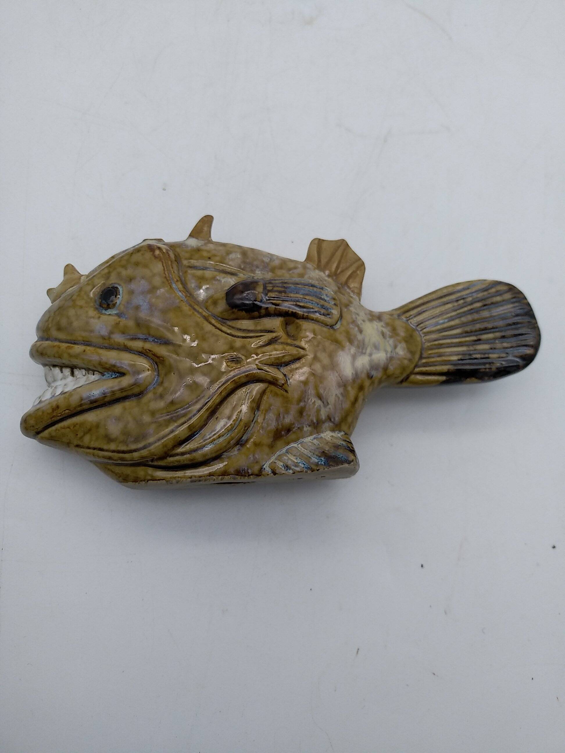 Glazed ceramic fish. Monkfish or monkfish. Can be used as a soliflore.