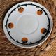 A large cup of chocolate tea, saucer Badonviller Barcarolle orange black.