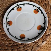 A large cup of chocolate tea, saucer Badonviller Barcarolle orange black.