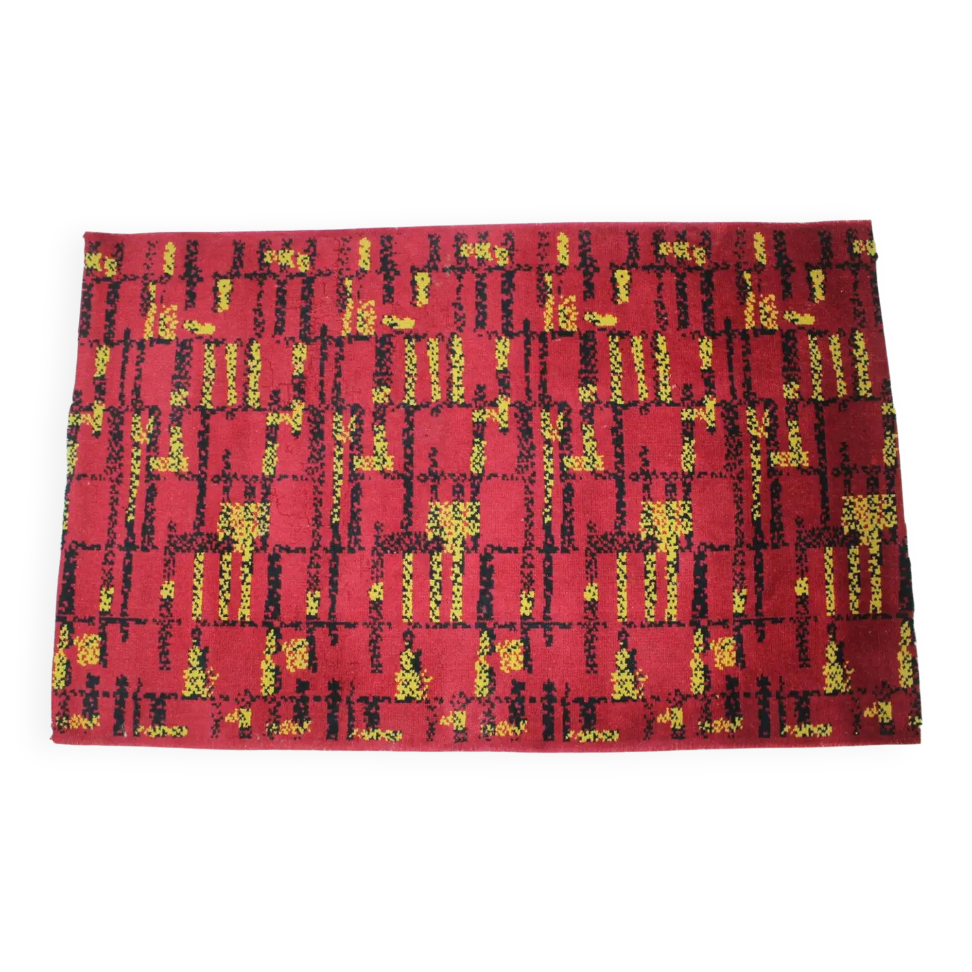 Small geometric abstract wool bouclé carpet/rug, 1950s, Czechoslovakia