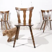 Set of 3 brutalist chairs with arched cut-outs and turned legs
