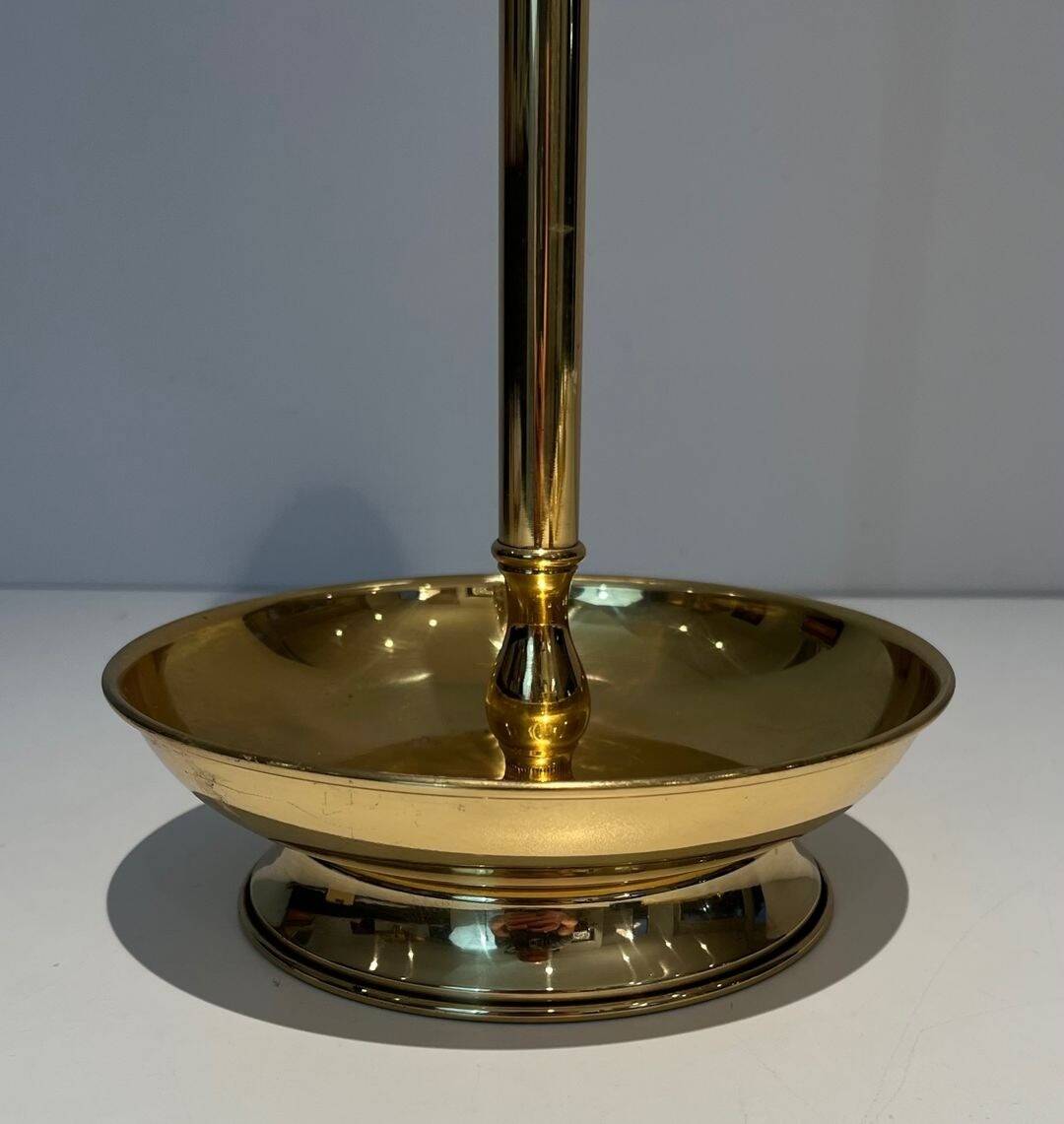 Neoclassical Fire Necessary in Polished Brass on Columnar Base Support