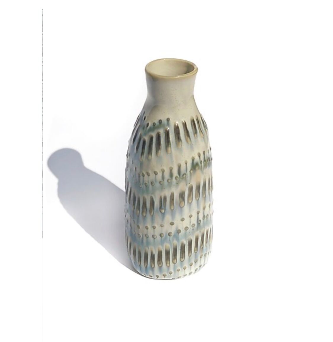 Handcrafted vase in ceramic enamelled enamelled ecru ethnic motif